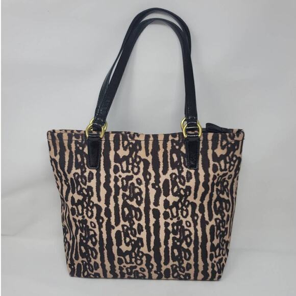 Coach Ocelot Leopard Animal Print Canvas Tote Bag Handbag Purse Tan Brown - Picture 2 of 10